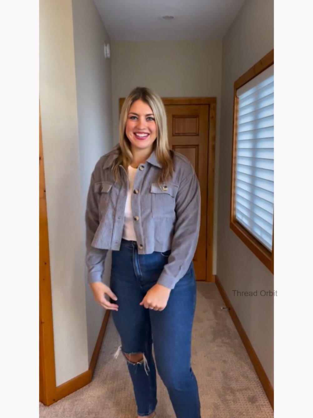 Cropped Corduroy Shacket Button Down Casual Jacket - Picture 7 of 7